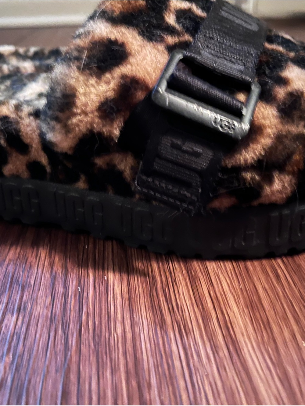 Leopard Print Furry Slide with Black Buckle